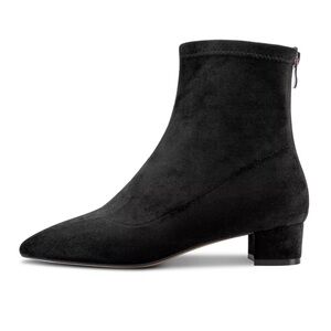 Black Pointed Toe Booties Block Heel Ankle Boots Closed Toe Suede Feel Classic